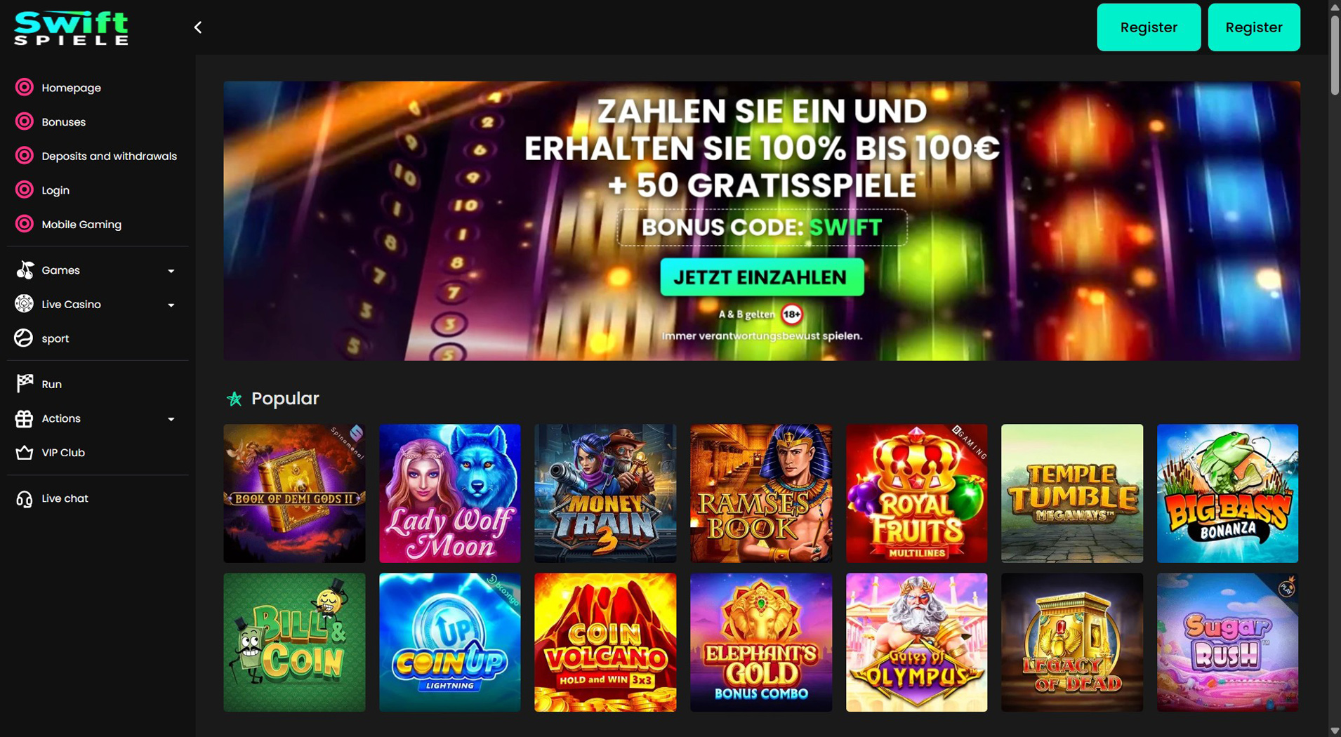 7. Swiftspiele- Ausgewogenes Online Casino Angebot